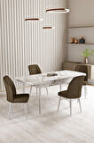 Vien Beyaz Mermer Desen 80 X 132 Açılabilir MDF Mutfak Masası 4  Sandalye