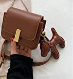 Kahverengi Köpek Çanta Süslü Mini Çanta