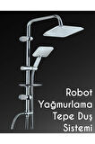 Yağmurlama Robot Tepe Duş Sistemi Kare Başlık Beyaz-pirinç Yönlendirici-örgülü Duş Hortumu-sabunluk