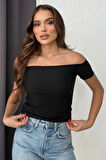 Lesa Wear Soft Touch Kayıkçı Yaka Dekolteli Basic Crop Bluz