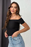 Lesa Wear Soft Touch Kayıkçı Yaka Dekolteli Basic Crop Bluz