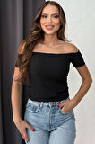 Lesa Wear Soft Touch Kayıkçı Yaka Dekolteli Basic Crop Bluz