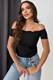 Lesa Wear Soft Touch Kayıkçı Yaka Dekolteli Basic Crop Bluz