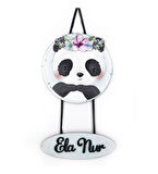 Meşgalem Çiçekten Taçlı Panda Yavrusu Temalı Kişiye Özel Kapı Süsü