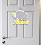 Meşgalem Hortumundan Sarı Kalp Çıkan Fil Yavrusu Temalı Kişiye Özel Kapı Süsü