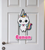 Meşgalem Unicorn Kedi Temalı Kişiye Özel Kapı Süsü
