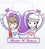 Meşgalem Mor Kalpli Kardeş Temalı Kişiye Özel Kapı Süsü