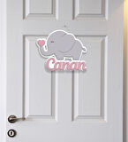 Meşgalem Hortumundan Pembe Kalp Çıkan Fil Yavrusu Temalı Kişiye Özel Kapı Süsü