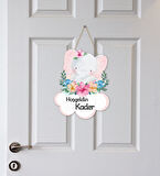 Meşgalem Çiçekler için Fil Yavrusu Temalı Kişiye Özel Kapı Süsü