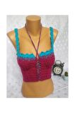 CROP TOP BÜSTİYER VİŞNE -MAVİ RENK HANDMADE
