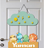 Kişiye Özel Sevimli Dinozorlar Kapı Süsü 45x30cm