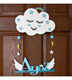 Meşgalem Gülümseyen Mavi Bulut ve Melek Kanatlı Temalı Kişiye Özel Kapı Süsü