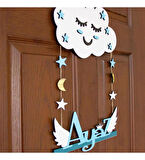 Meşgalem Gülümseyen Mavi Bulut ve Melek Kanatlı Temalı Kişiye Özel Kapı Süsü