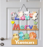 Kişiye Özel Hastane Kapısı Tatlı Kediler Kapı Süsü 45x30cm