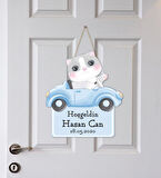 Meşgalem Arabadaki Koca Kafalı Kedicik Temalı Kişiye Özel Kapı Süsü