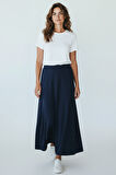 KADIN BELİ LASTİKLİ YANLARDAN DİVET DETAYLI KALIN KIŞLIK ETEK