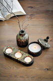 Siyak Varak Mermer Efekti Doğal Soya Tealight Vazo Hediyelik Dekoratif Mum Seti