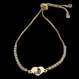 Bağımsız Ruh Kalp Motifli ve Parlak Beyaz Taşlı 14 Ayar Altın Plakalı Kedi Bilekliği