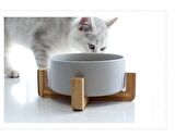 Kedi Mama-Su Kabı Çevre Dostu Seramik Ve Doğal Ahşaptan