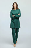KADIN TUNİK ÖNÜ DİKİŞLİ ALTI BANTLI PANTOLONUN BELİ LASTİKLİ ÖNÜ DİKİŞLİ İKİLİ TAKIM
