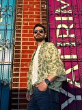 Unisex Kadın Erkek Desenli Şal Yaka Kimono