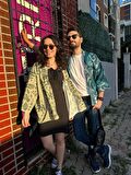 Unisex Kadın Erkek Desenli Şal Yaka Kimono
