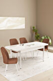 Floryn MDF Beyaz Açılabilir 80x132 Cm 4 Sandalyeli Mutfak Masası Takımı