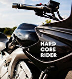 Beyaz Renk 18x18 cm Hard Core Rider Yazısı Motor Araç Kask Sticker
