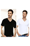 kit iç giyim Tutku Elit 1303 2'li Siyah ve Beyaz V Yaka Kısa Kol Erkek Atlet