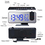 Çok Fonksiyonlu Masaüstü Ayna Saat FM Radyo Alarm Projeksiyon  Sıcaklık Nem Ölçer USB Özellik