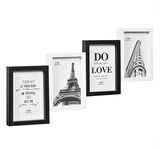 Çoklu Fotoğraf Çerçevesi MDF Ahşap Modern Kolaj Çerçeve Fotoğraf Tutucu 4 Fotoğraf 10x15cm siyah beyaz renk