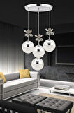 Kelebek 4'lü Gümüş Sarkıt 3 Renk Kademeli Ledli Kristal Taşlı Modern Led Avize