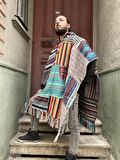 Unisex Nepal Gheri Renkli Panço, Çok Kalın Panço, Kalın Şal, Sıcak Panço, Kamp Panço