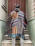 Unisex Nepal Gheri Renkli Panço, Çok Kalın Panço, Kalın Şal, Sıcak Panço, Kamp Panço