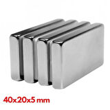 10 Adet 40X20X5Mm Neodyum Magnet Güçlü N35 Mıknatıs Köşeli Nikel Kaplama