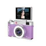 4K Çantalı Dijital Retro Video Kamera 48Mp 16X Zoom Işıklı (32Gb) Kart Dijital Fotoğraf Makinesi Mor