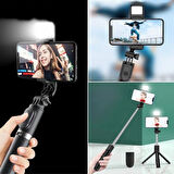 Kendiliğinden Işıklı Masaüstü Tripod Olabilen Telefon Tutuculu Kablosuz Kumandalı Selfie Çubuğu