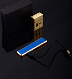 Şık Görünümlü Usb Şarjlı Rezistanslı İnce Slim Metal Çakmak (Mavi)