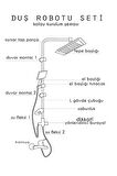Robot Tepe Duş Sistemi Yağmurlama Duş Seti Krom Siyah Kare