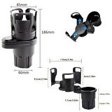 Araç İçi 360 Derece Dönen 2'Li Bardaklıklı Açılarak Ayarlanabilir Bardak Tutucu Aparat