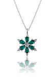 925 ayar Gümüş Zincirli Yeşil taşlı Rodyum kaplama Lotus Kamelya Çiçeği kolye