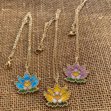 El Yapımı Miyuki  Zincirli Lotus Çiçek  Kadın Kolye(Sarı,Pembe,Mavi Renklerde)