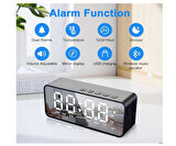 Dijital Ekran Çift Alarm Çalar Saat,Sıcaklık Ölçer,Ayna Yüzeyli FM Radyo Bluetooth Hoparlör Usb Şarjlı/TF Kart Takılabilir