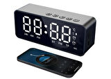Dijital Ekran Çift Alarm Çalar Saat,Sıcaklık Ölçer,Ayna Yüzeyli FM Radyo Bluetooth Hoparlör Usb Şarjlı/TF Kart Takılabilir