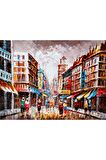 Yağlı Boya Görünümlü Renkli Şehir Kanvas Kanvas Canvas Tablo