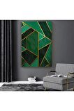 Altın Rengi Yaldızlı Yeşil Simetrik Modern Kanvas Kanvas Canvas Tablo