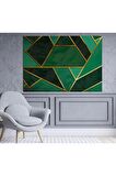 Altın Rengi Yaldızlı Yeşil Simetrik Modern Kanvas Kanvas Canvas Tablo
