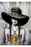 Yağlı Boya Görünümlü Sanatsal Şapkalı Kız Kanvas Kanvas Canvas Tablo