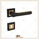 KOLDOOR Zirve Siyah Gold Kare Rozetli Oda Kapı Kolu Koldoor 4 Takım