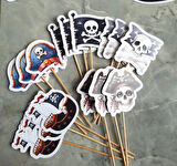 32 Parça Tam Set Korsan Temalı Deniz Kaptan Doğum Günü Seti Banner Pasta Kürdanı Cupcake Süsü Seti